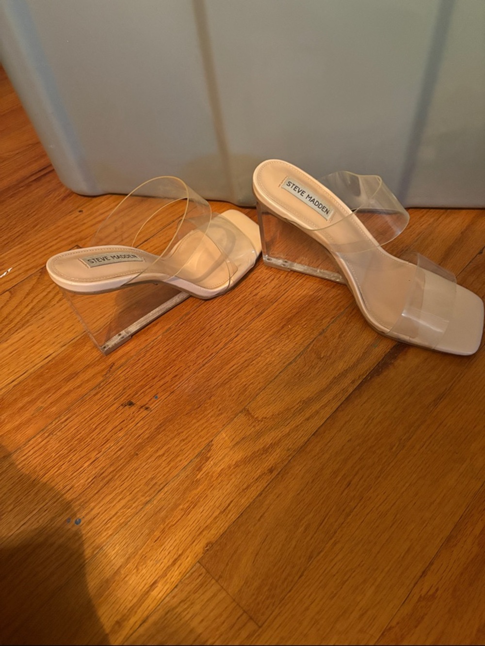 Steve Madden Clear Transparent Block Heel Mules